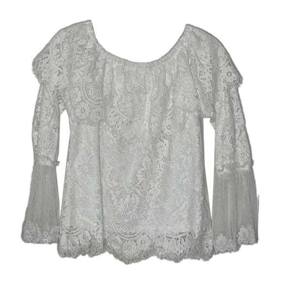 Why Dress Tops - ❤️ 🆕 WHY DRESS Elegant off shoulder White Lace Women's Top With Bell Sleeves M